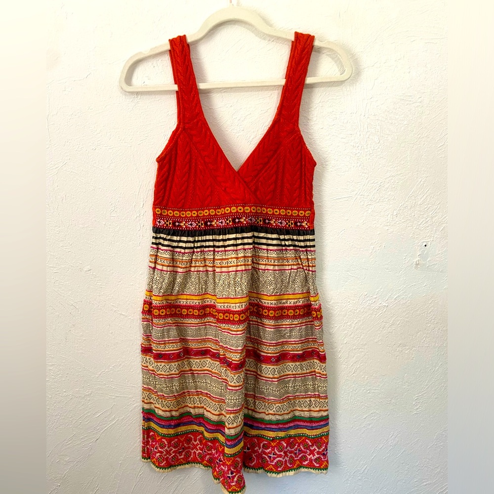Free People Colorful Knit and Tapestry Dress